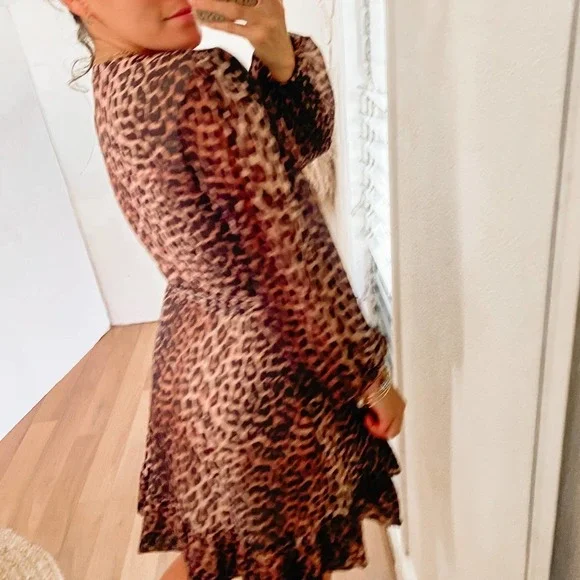 Ganni Animal Print Mesh Mini Wrap Dress Size Small 36 - Picture 6 of 15